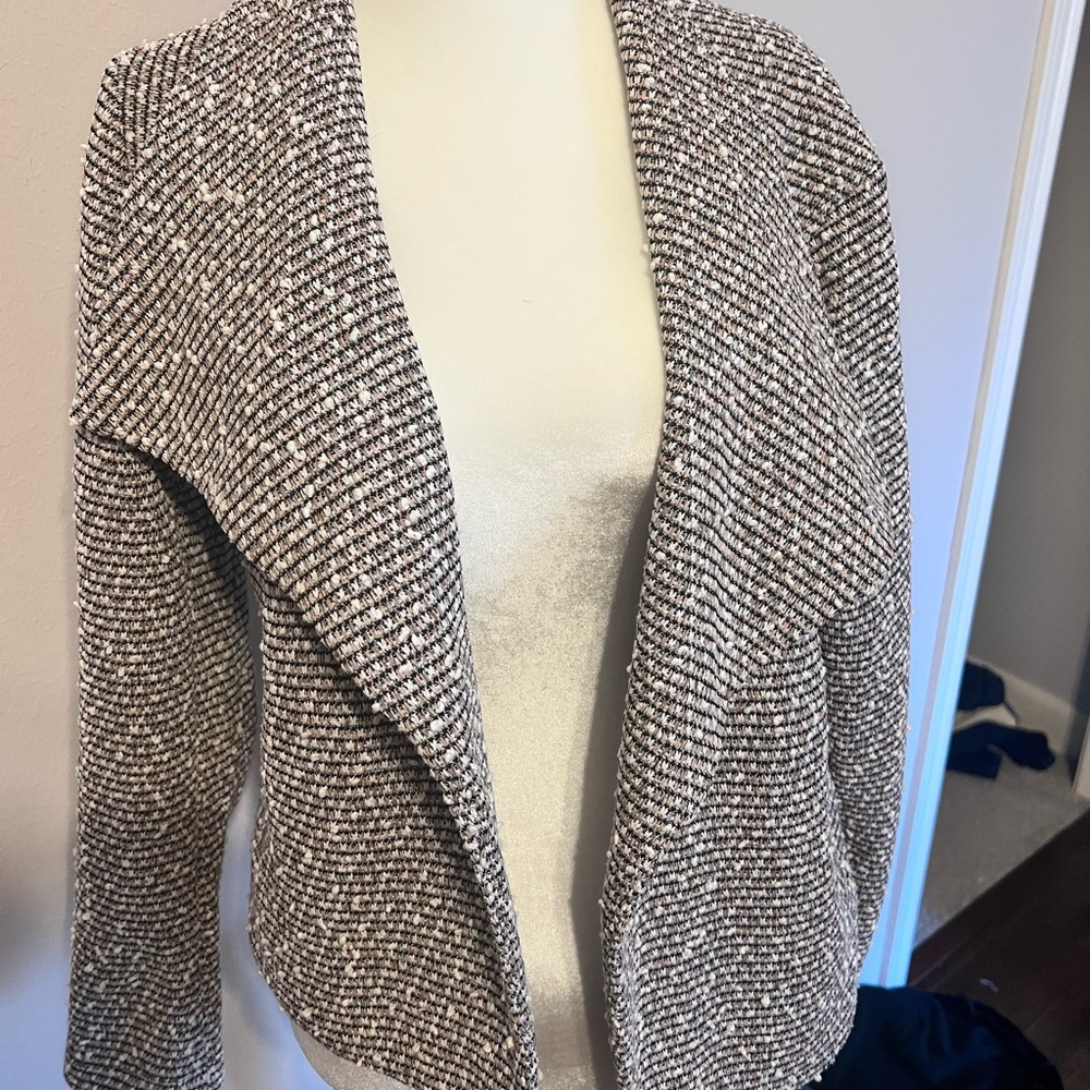Calvin klein open front moto blazer textured fabric multi color print